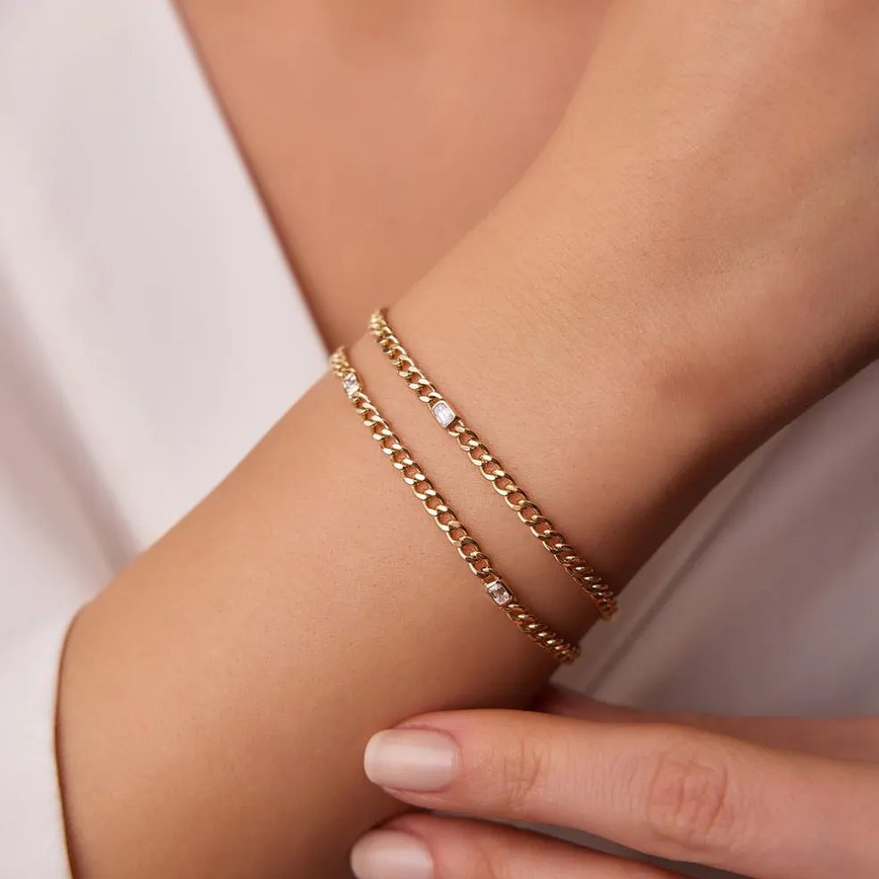 14K Gold Cuban Link Bracelet w/ Emerald Cut Diamond