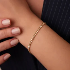 14K Gold Cuban Link Bracelet w/ Emerald Cut Diamond