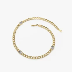 14K Gold Cuban Link Bracelet w/ Emerald Cut Diamond