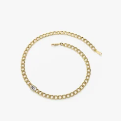 14K Gold Cuban Link Bracelet w/ Emerald Cut Diamond
