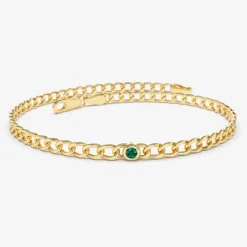 14k Gold Cuban Link Bracelet w/ Bezel Setting Emerald
