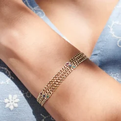 14k Gold Cuban Link Bracelet w/ Bezel Setting Emerald