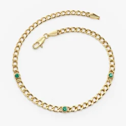14k Gold Cuban Link Bracelet w/ Bezel Setting Emerald