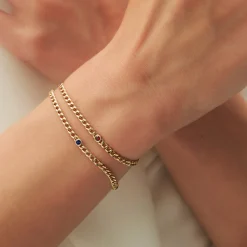 14k Gold Cuban Link Bracelet w/ Bezel Setting Sapphire