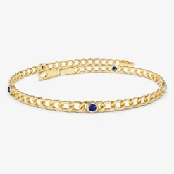 14k Gold Cuban Link Bracelet w/ Bezel Setting Sapphire