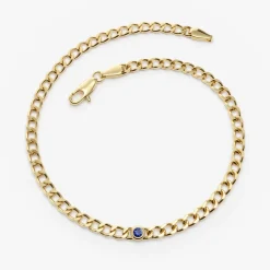 14k Gold Cuban Link Bracelet w/ Bezel Setting Sapphire