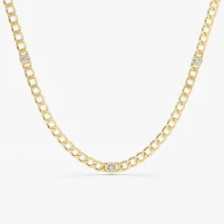 14K Gold Cuban Link Necklace w/ Bezel Setting Diamond
