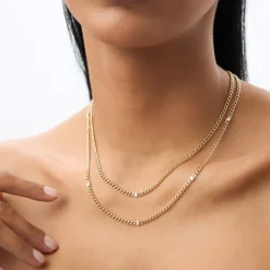 14K Gold Cuban Link Necklace w/ Bezel Setting Diamond