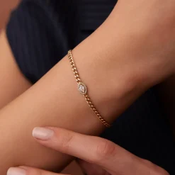 14k Gold Curb Link Marquise Diamond Illusion Setting Bracelet