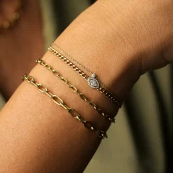 14k Gold Curb Link Marquise Diamond Illusion Setting Bracelet