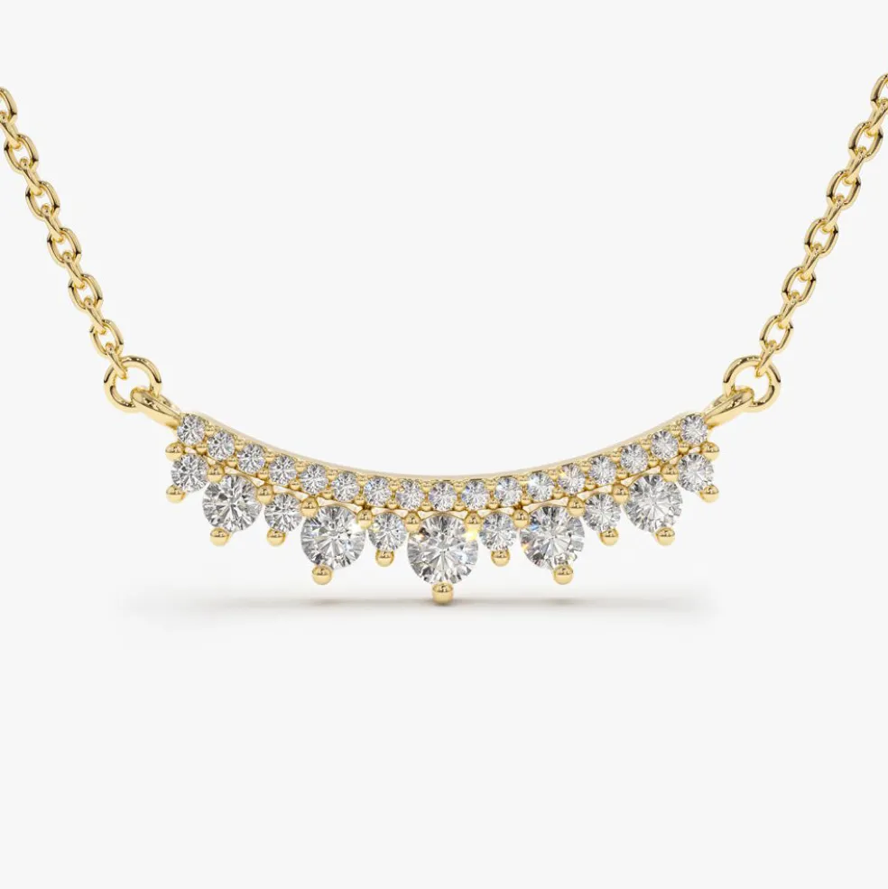 14K Gold Curved Bar Diamond Necklace
