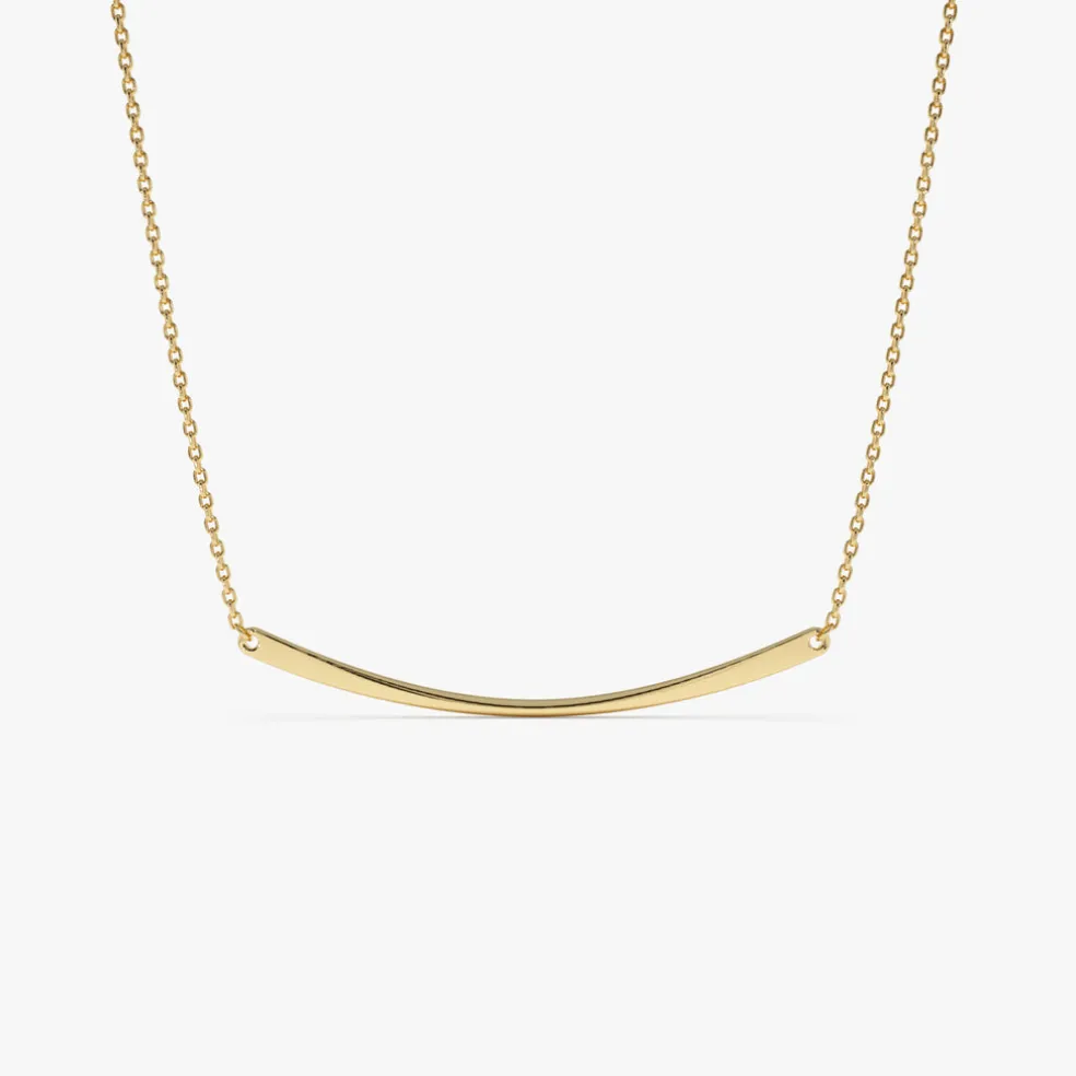 14k Gold Curved Bar Necklace