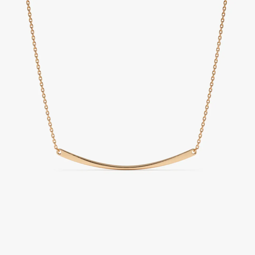 14k Gold Curved Bar Necklace