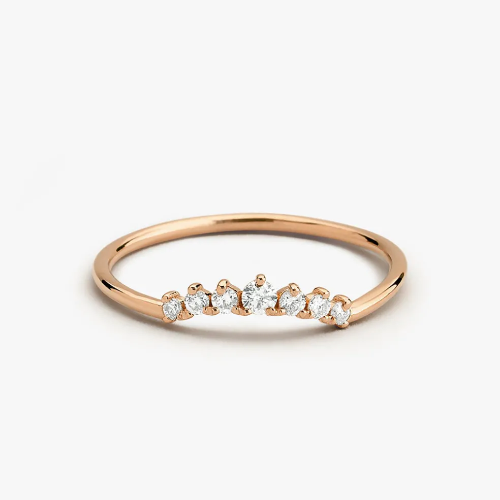 14K Gold Curved Diamond Ring