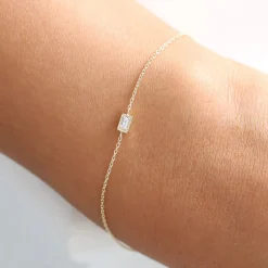14K Gold Dainty Baguette Diamond Bracelet