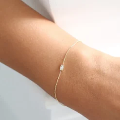 14K Gold Dainty Baguette Diamond Bracelet