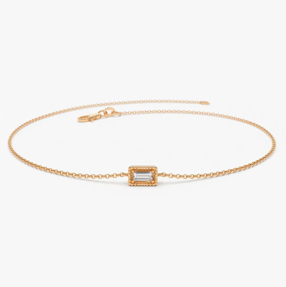 14K Gold Dainty Baguette Diamond Bracelet