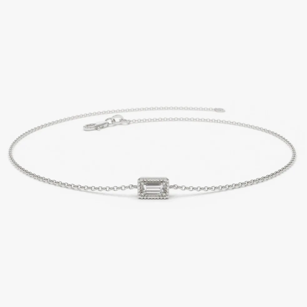 14K Gold Dainty Baguette Diamond Bracelet