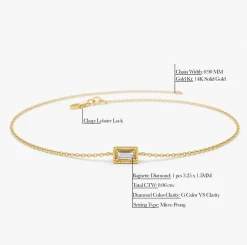 14K Gold Dainty Baguette Diamond Bracelet