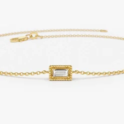 14K Gold Dainty Baguette Diamond Bracelet