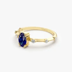 14k Gold Dainty Diamond Genuine Sapphire Ring