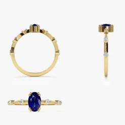 14k Gold Dainty Diamond Genuine Sapphire Ring