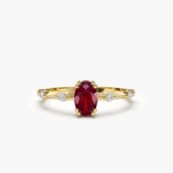 14k Gold Dainty Diamond Genuine Ruby Ring
