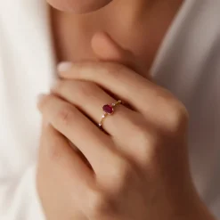 14k Gold Dainty Diamond Genuine Ruby Ring