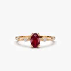 14k Gold Dainty Diamond Genuine Ruby Ring