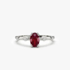 14k Gold Dainty Diamond Genuine Ruby Ring