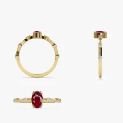 14k Gold Dainty Diamond Genuine Ruby Ring