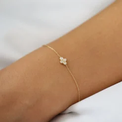 14K Gold Dainty Quad Diamond Bracelet