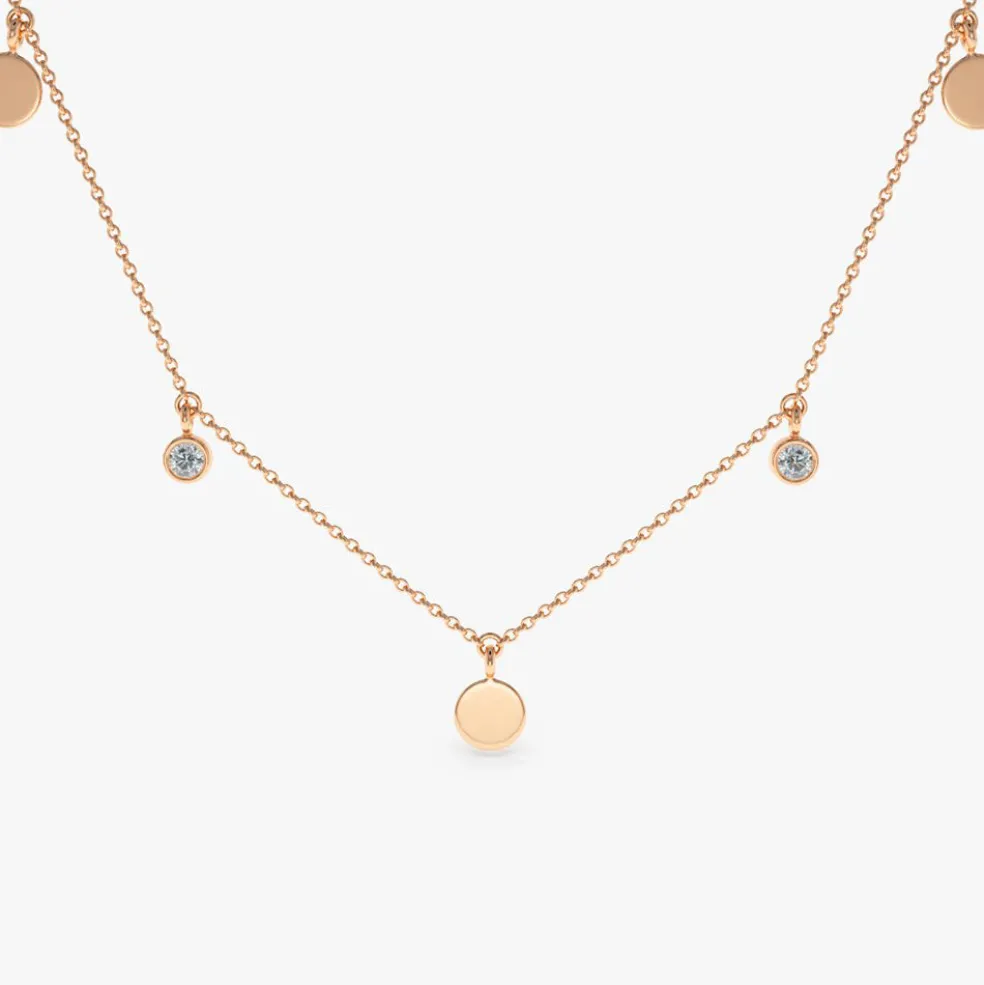 14K Gold Dangling Diamond Disc Necklace
