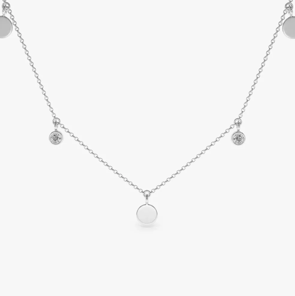 14K Gold Dangling Diamond Disc Necklace