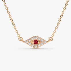 14K Gold Diamond and Ruby Evil Eye Necklace