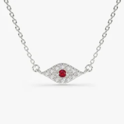14K Gold Diamond and Ruby Evil Eye Necklace