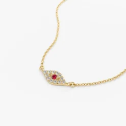 14K Gold Diamond and Ruby Evil Eye Necklace
