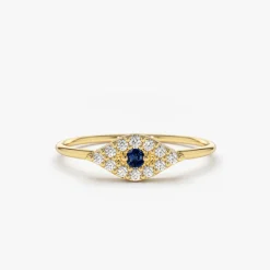 14K Gold Diamond and Sapphire Evil Eye Ring