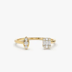 14K Gold Diamond Baguette Cuff Ring