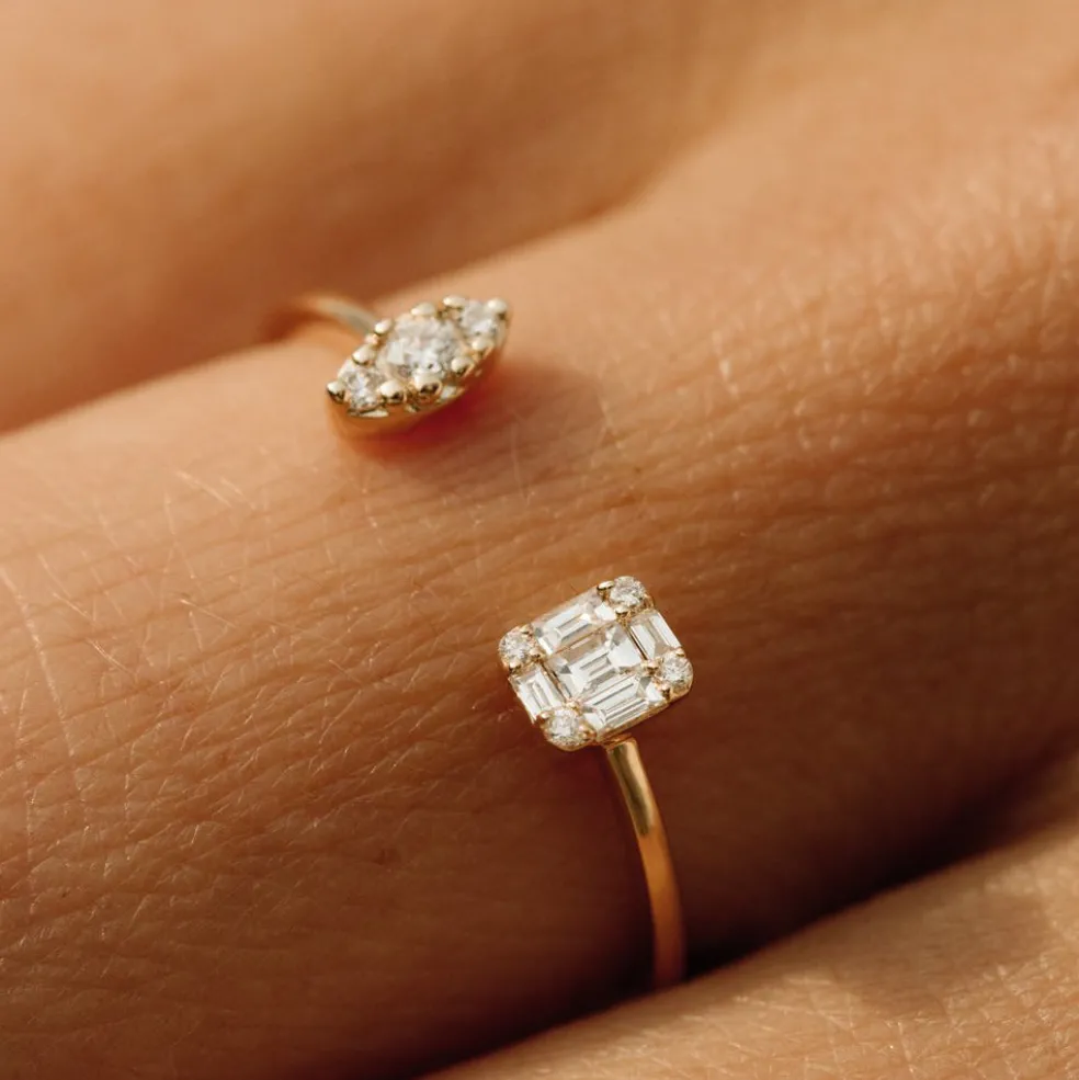14K Gold Diamond Baguette Cuff Ring