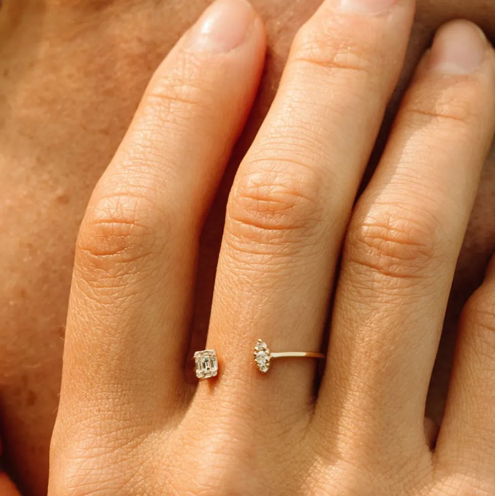 14K Gold Diamond Baguette Cuff Ring