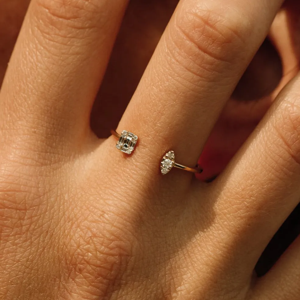14K Gold Diamond Baguette Cuff Ring