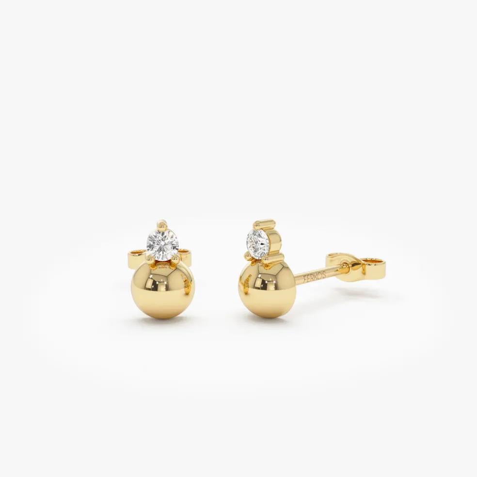 14K Gold Diamond Ball Studs
