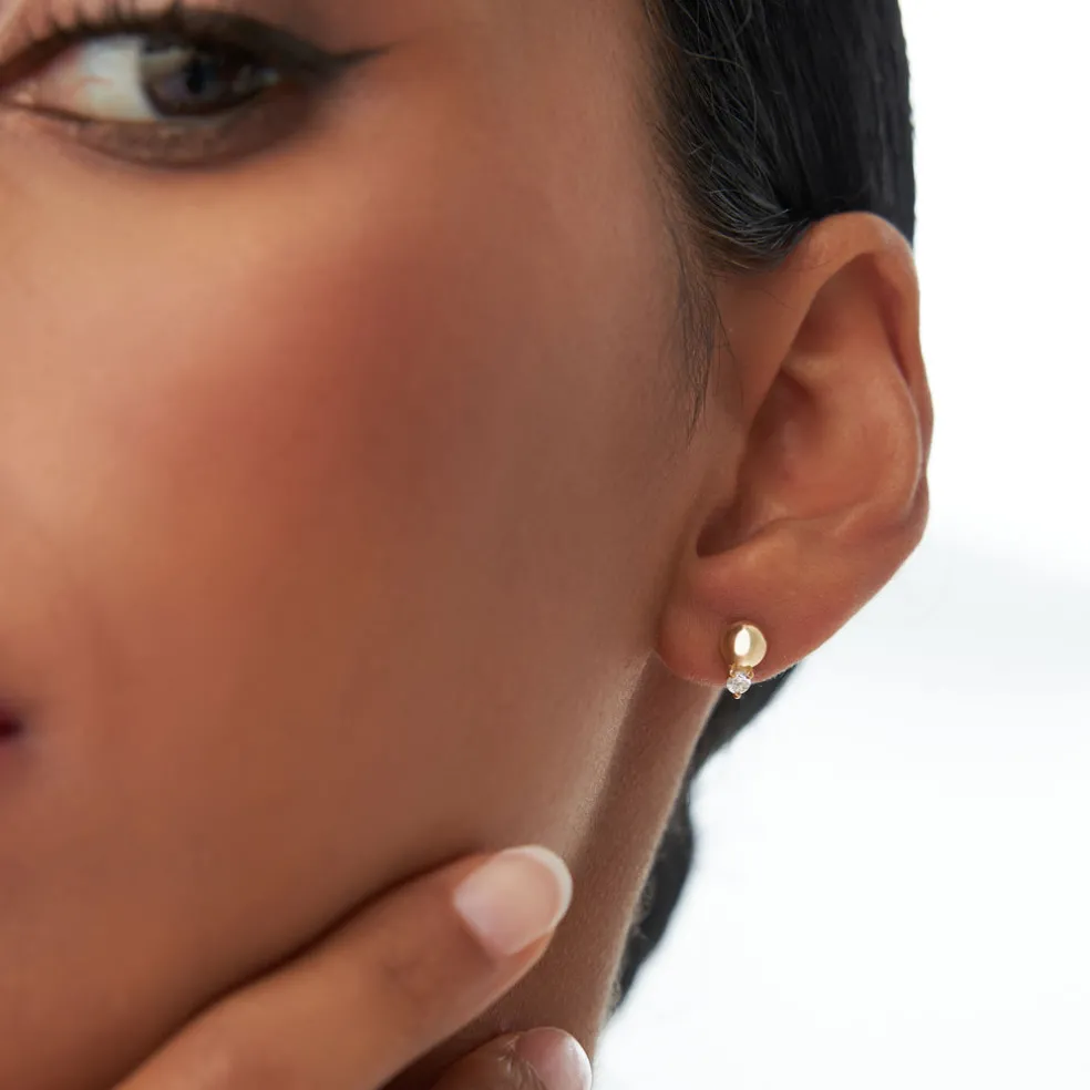 14K Gold Diamond Ball Studs