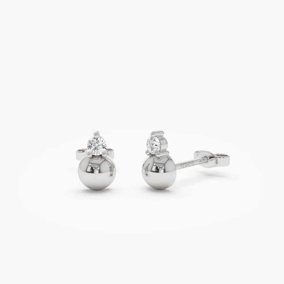 14K Gold Diamond Ball Studs