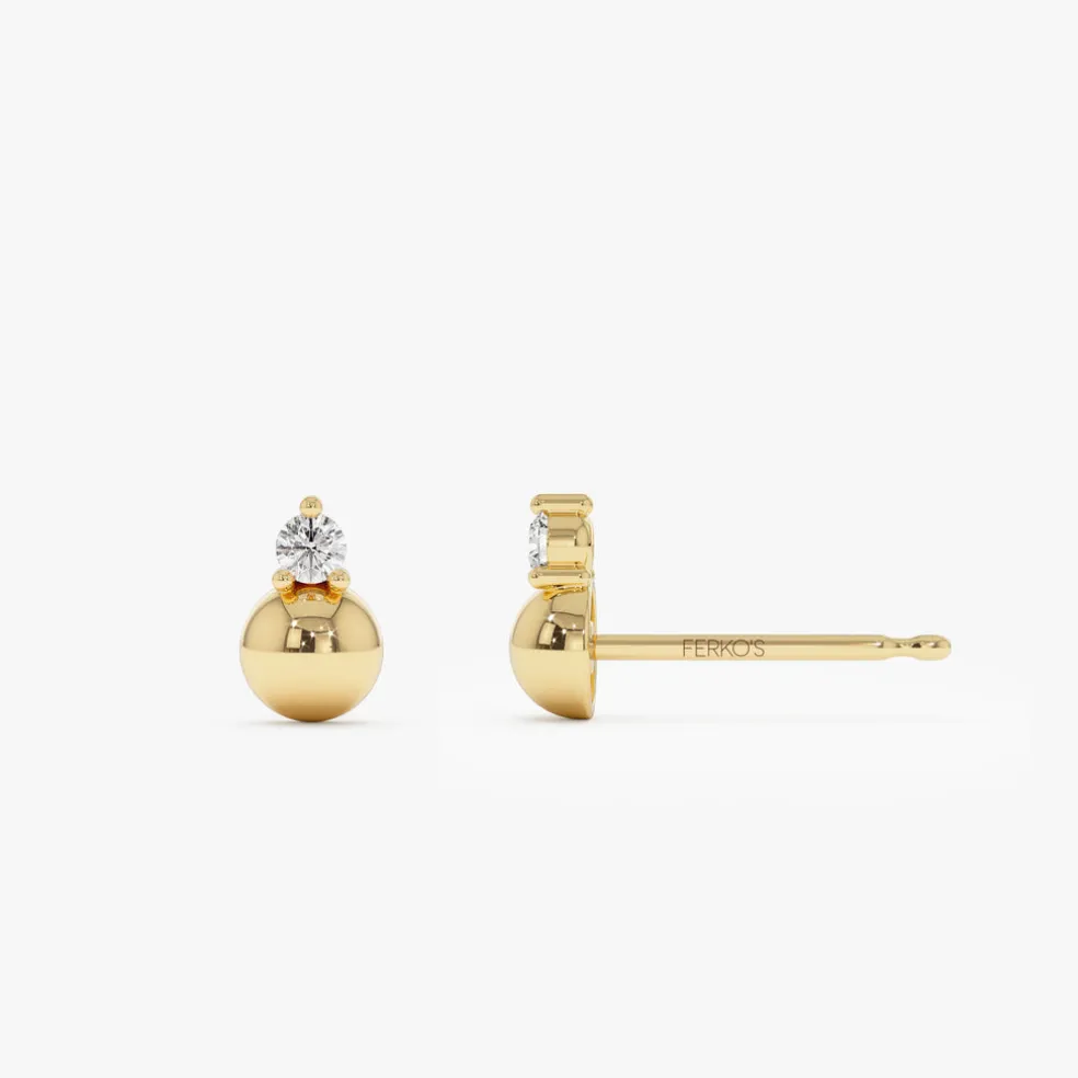 14K Gold Diamond Ball Studs