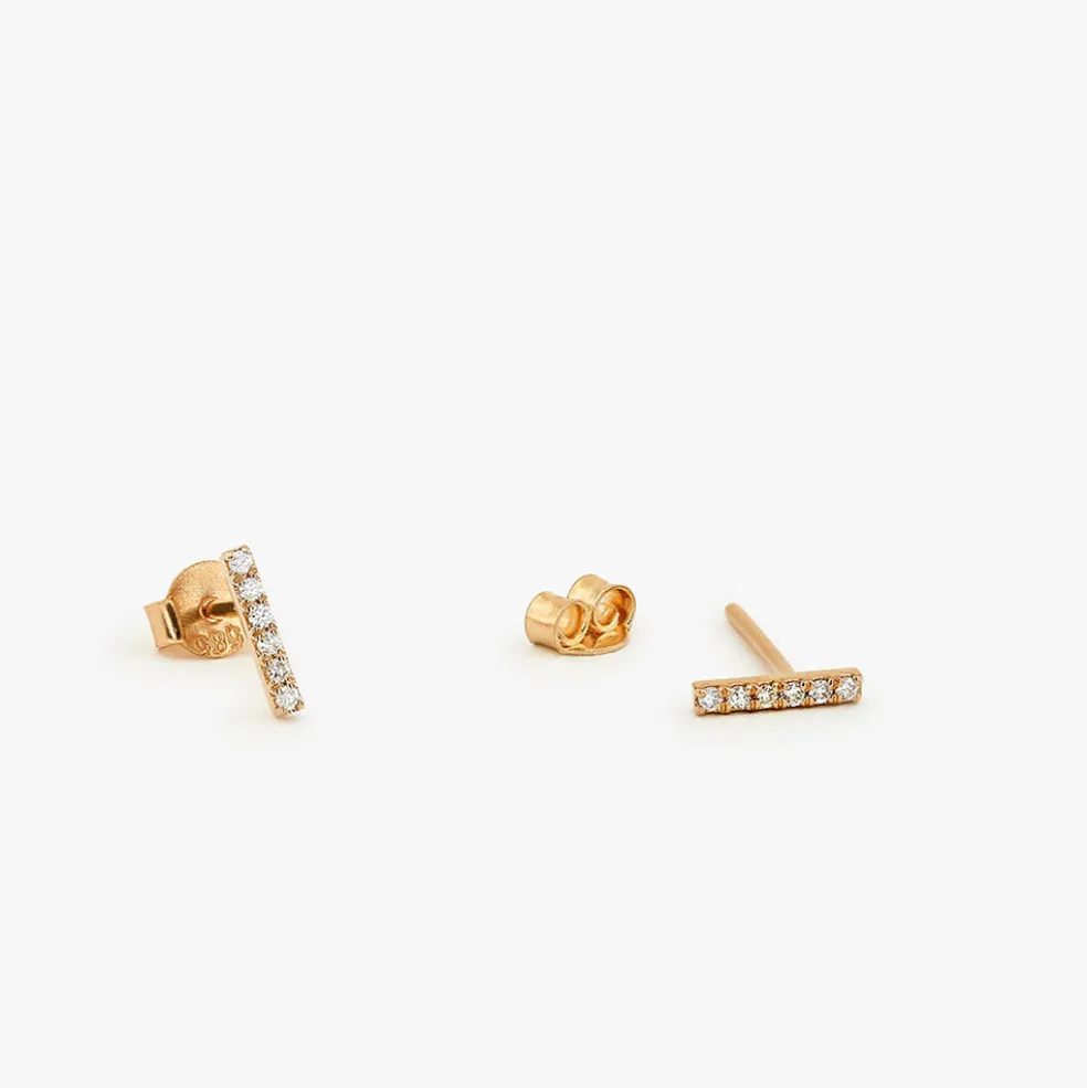 14K Gold Diamond Bar Stud Earrings