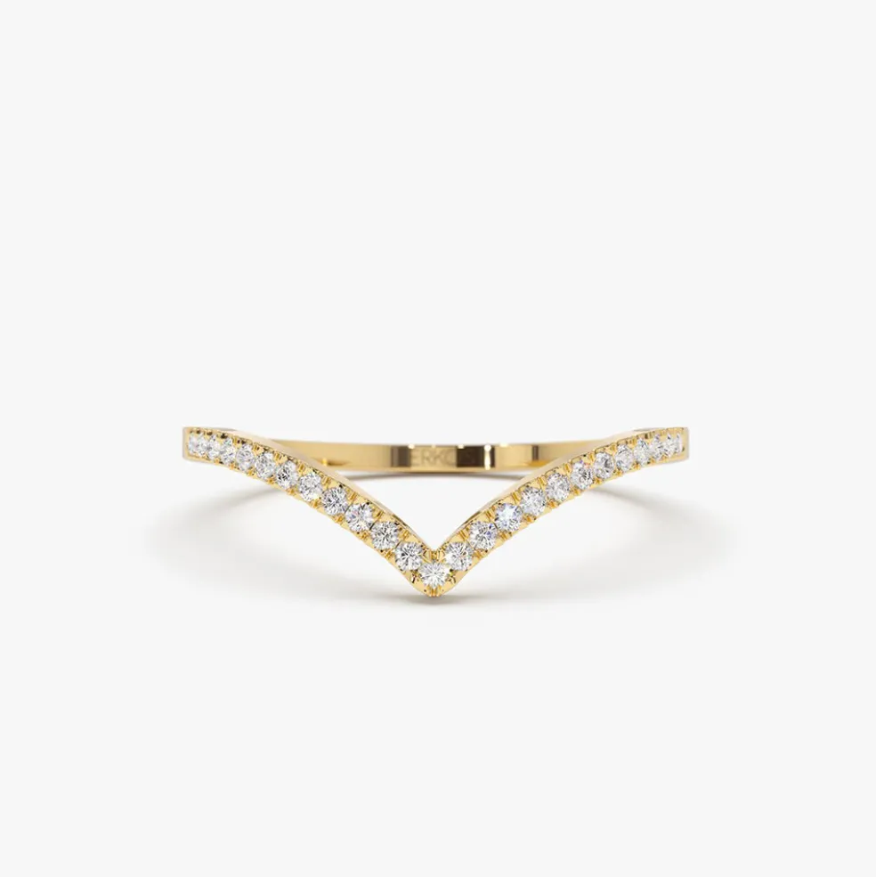 14K Gold Diamond Chevron Ring