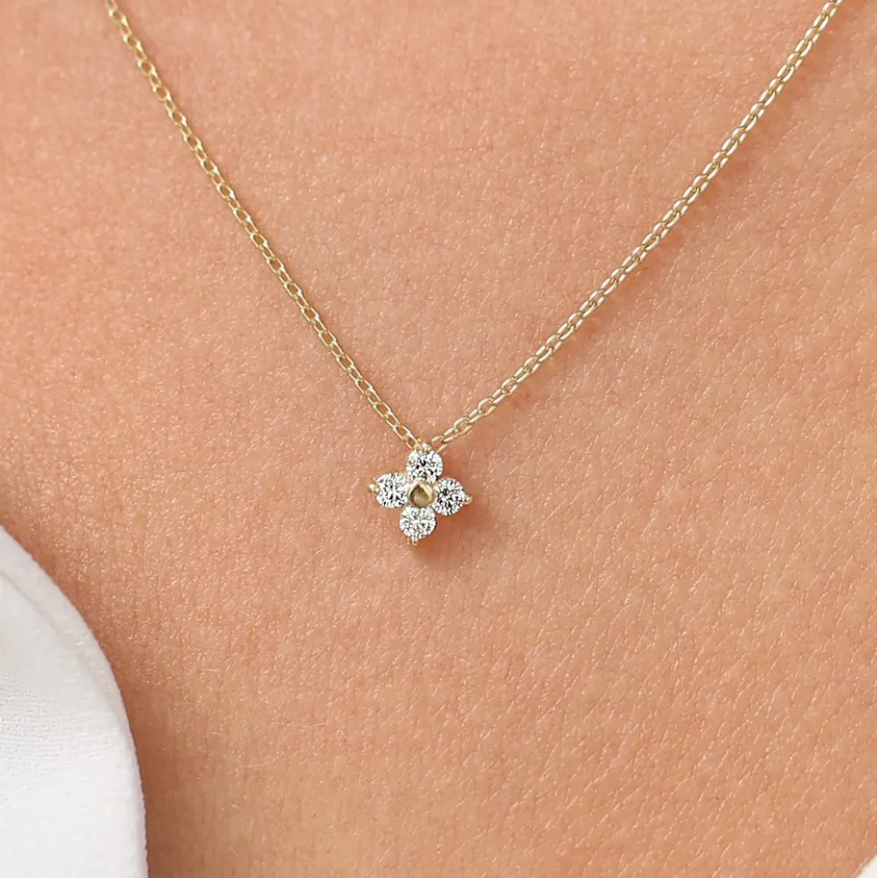 14K Gold Diamond Clover Necklace