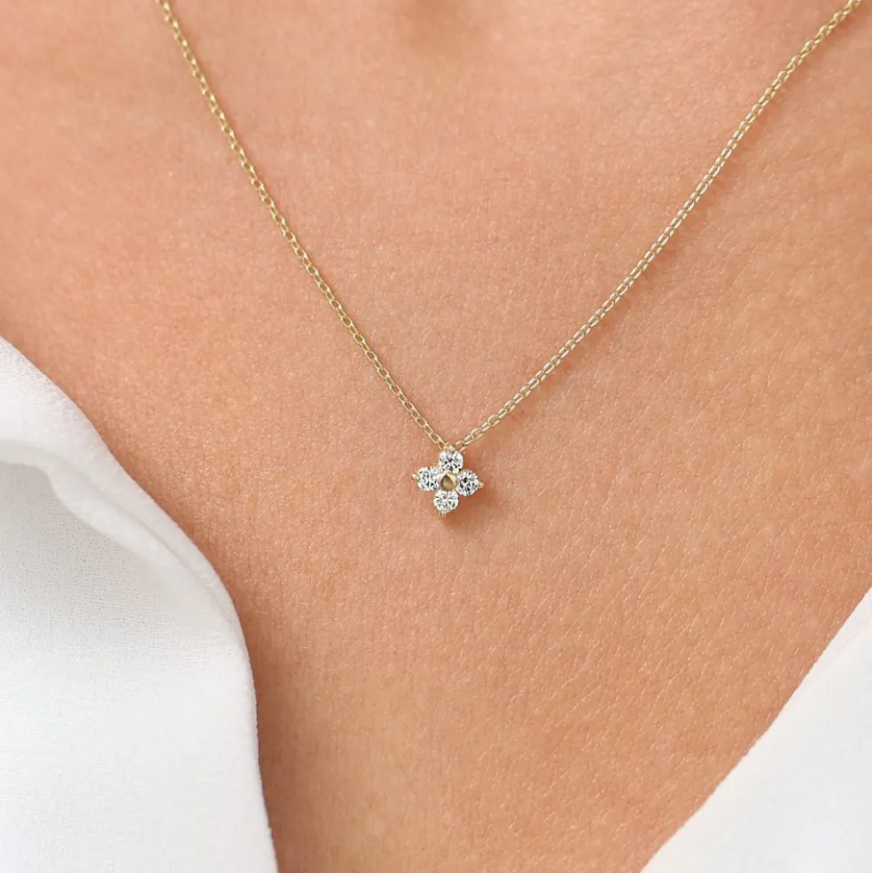 14K Gold Diamond Clover Necklace